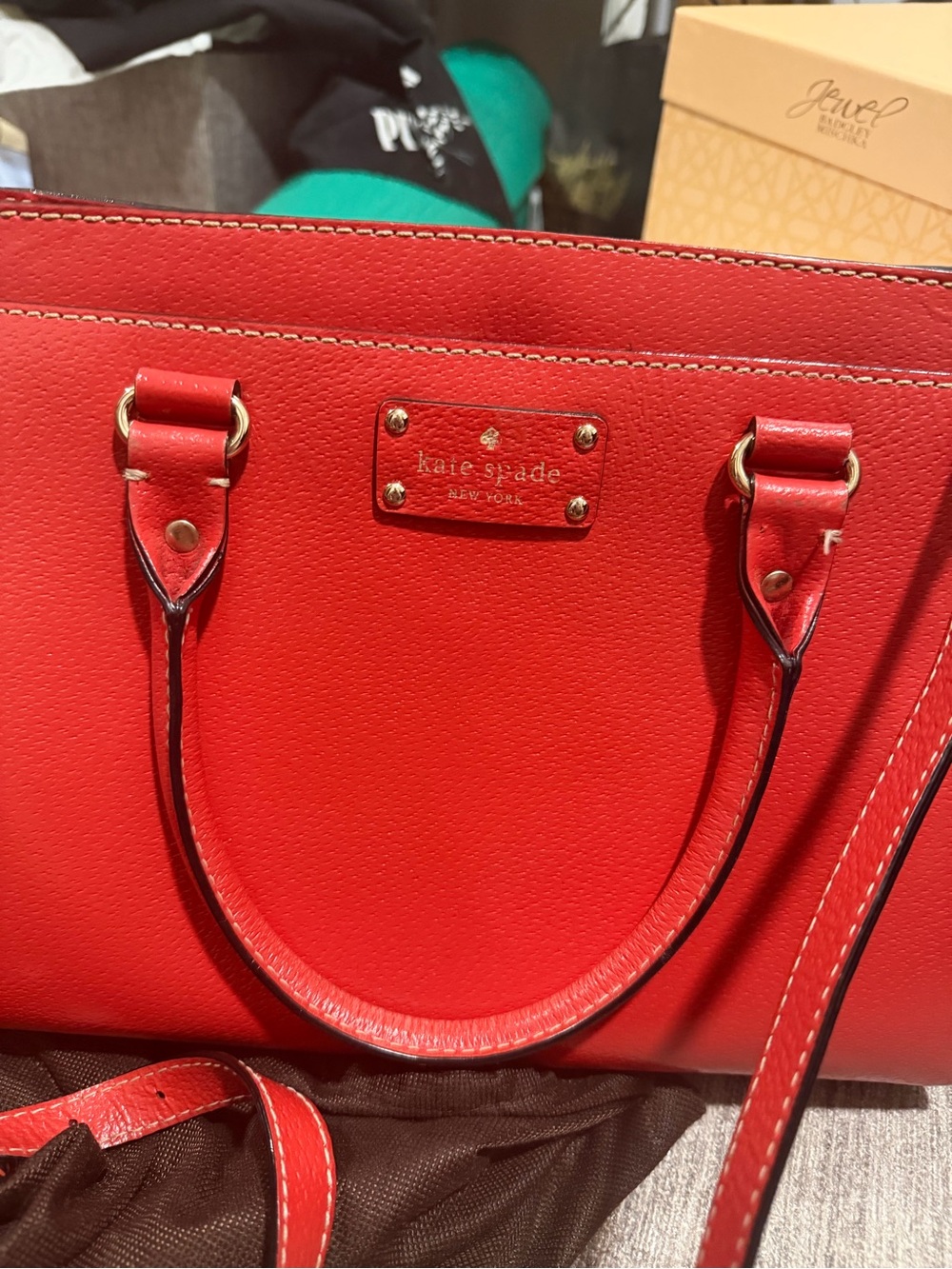 kate spade Red Leather Satchel with Gold Hardware